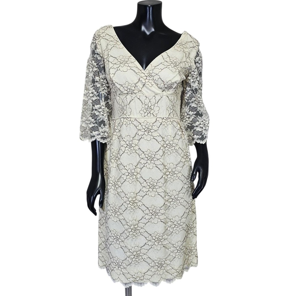 JM Jack Marsee Ivory Lace Cocktail Dress 80s 90s Romantic Empire Waist M
